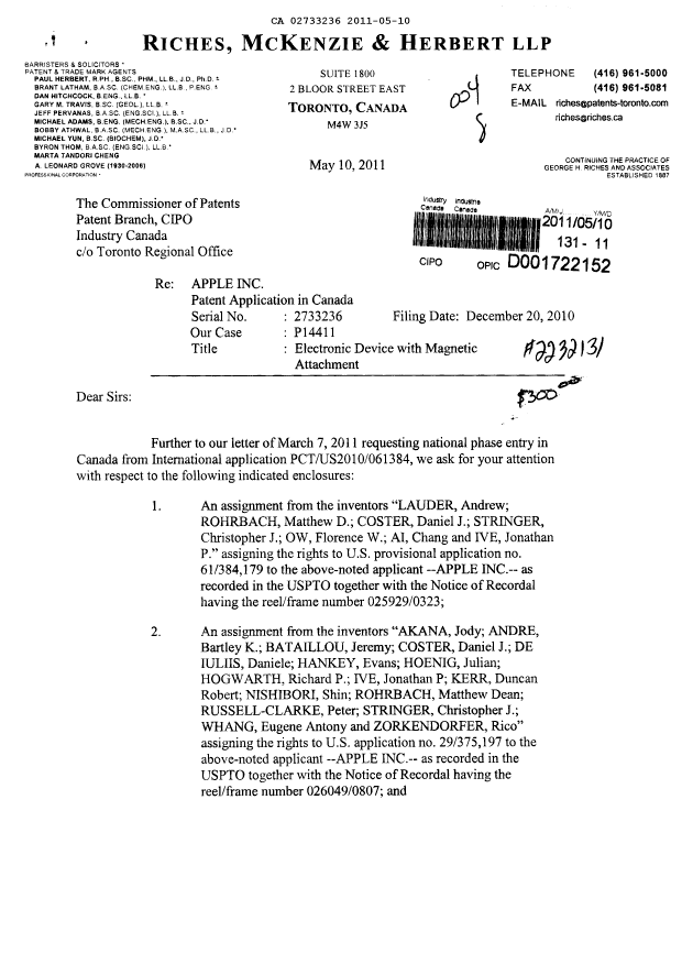 Document de brevet canadien 2733236. Cession 20110510. Image 1 de 25