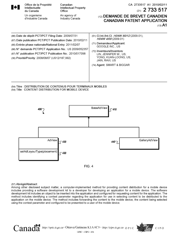Document de brevet canadien 2733517. Page couverture 20120817. Image 1 de 1