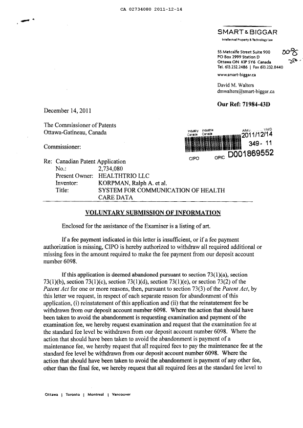 Canadian Patent Document 2734080. Prosecution-Amendment 20101214. Image 1 of 2