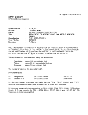 Canadian Patent Document 2734237. Examiner Requisition 20150826. Image 1 of 5