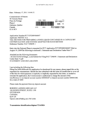 Canadian Patent Document 2734679. Assignment 20110217. Image 1 of 7