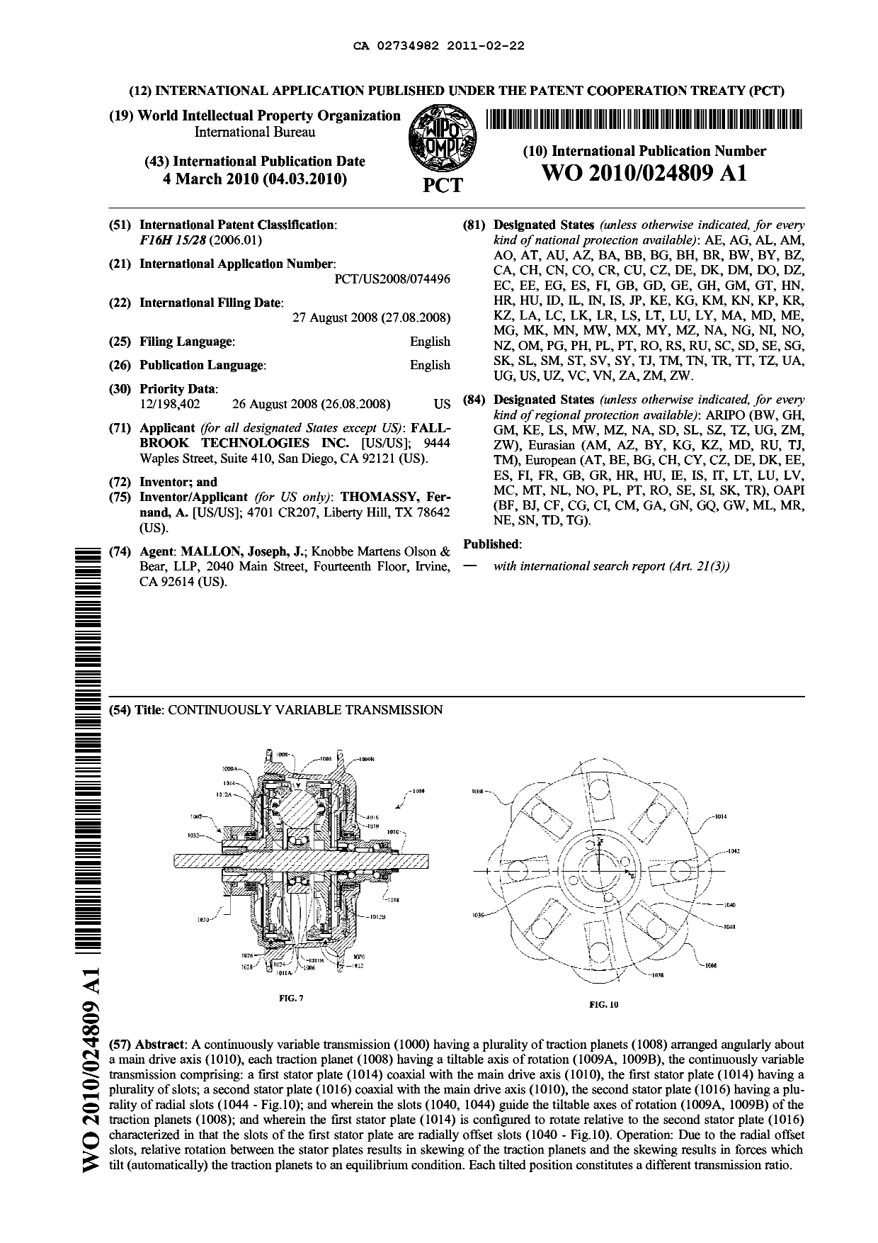 Canadian Patent Document 2734982. Abstract 20110222. Image 1 of 1