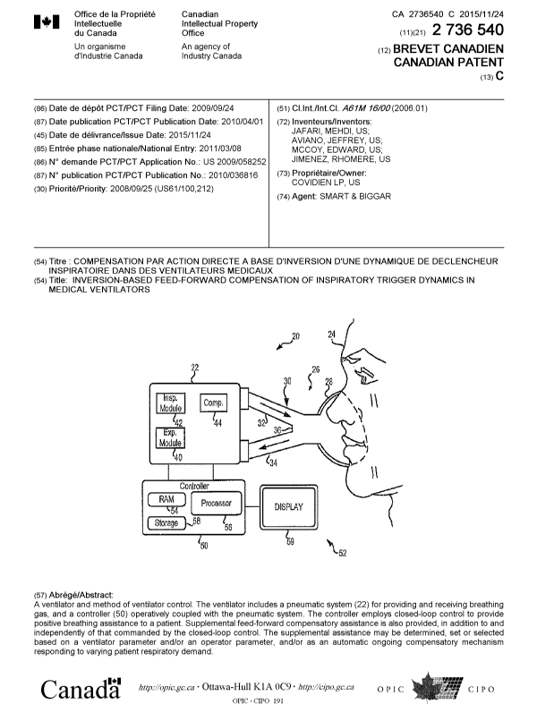 Document de brevet canadien 2736540. Page couverture 20151027. Image 1 de 1