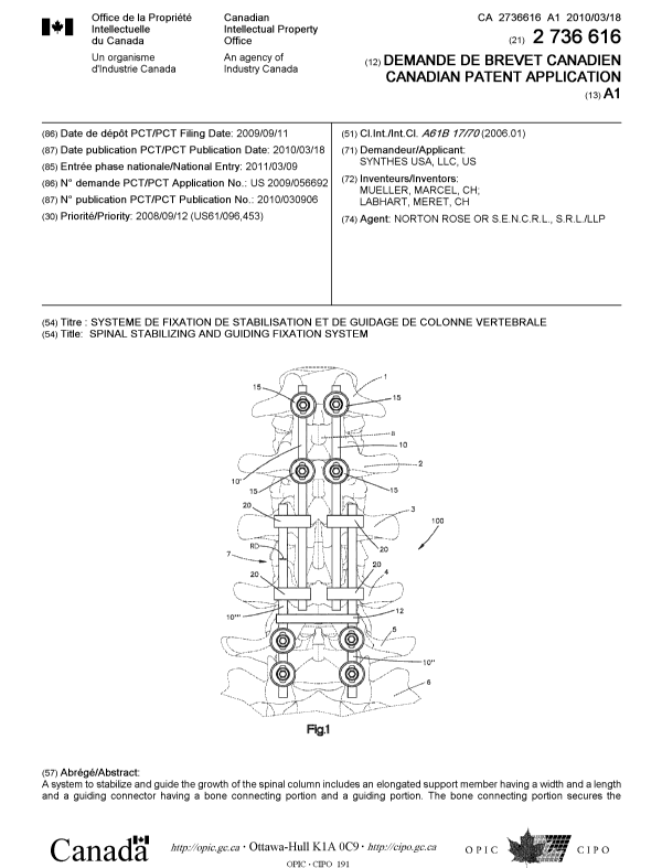 Document de brevet canadien 2736616. Page couverture 20110610. Image 1 de 2
