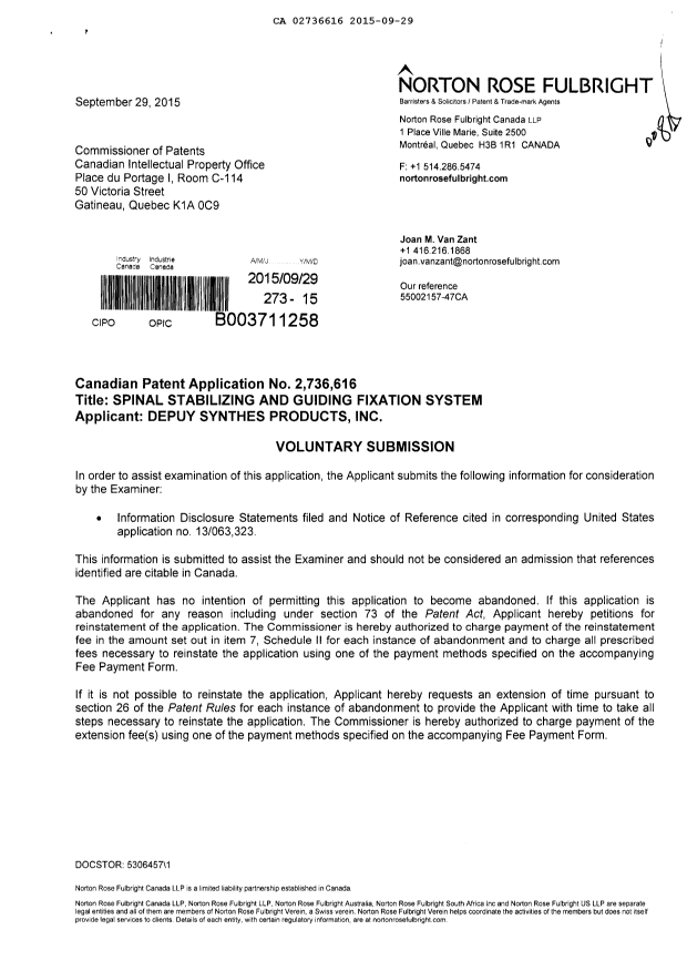 Document de brevet canadien 2736616. Modification 20150929. Image 1 de 2