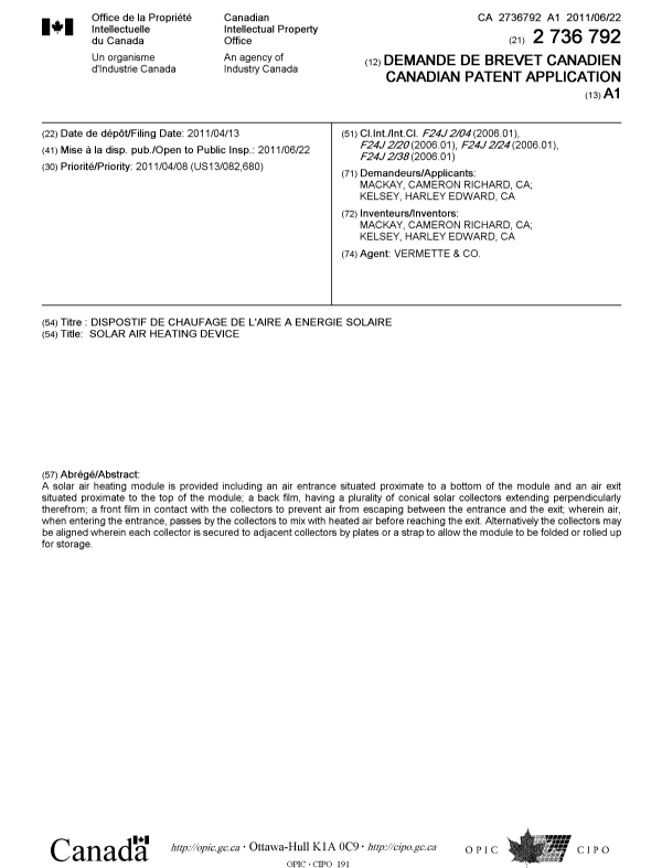 Canadian Patent Document 2736792. Cover Page 20110606. Image 1 of 1