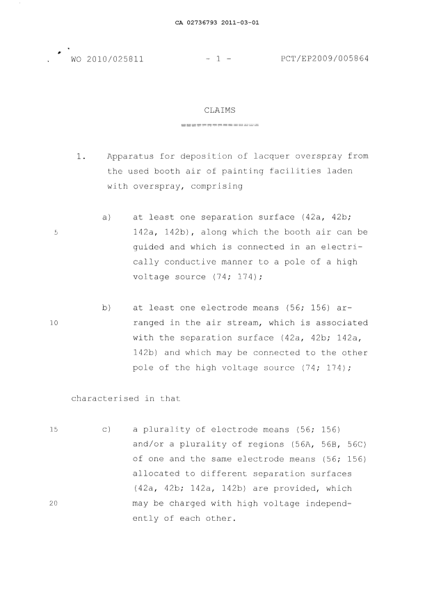 Document de brevet canadien 2736793. Revendications 20110301. Image 1 de 2