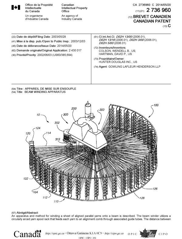 Document de brevet canadien 2736960. Page couverture 20140425. Image 1 de 2