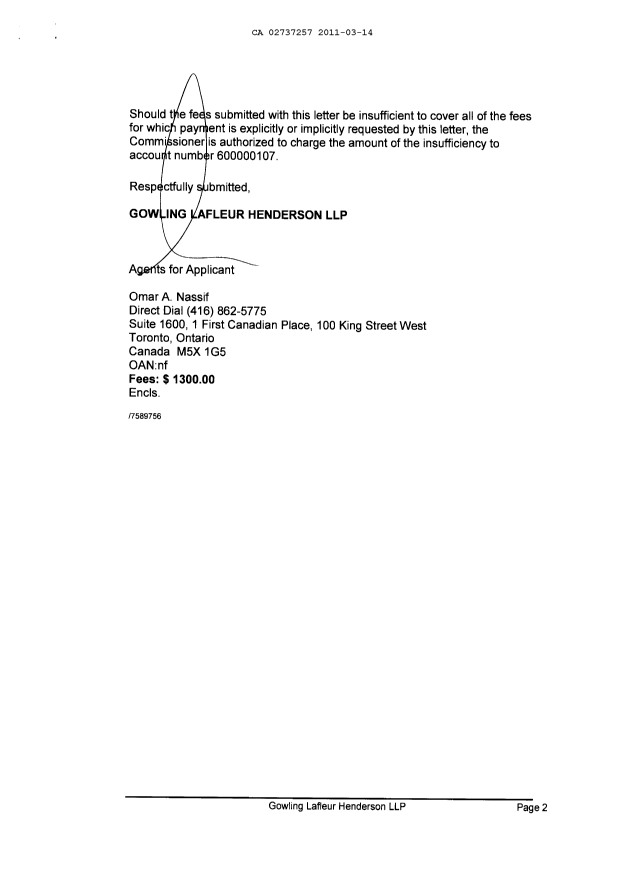 Document de brevet canadien 2737257. Cession 20110314. Image 2 de 4