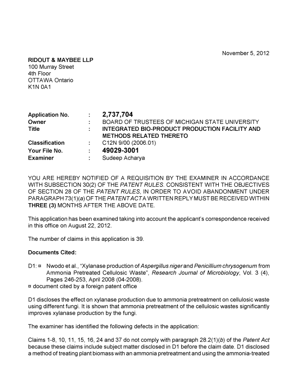 Document de brevet canadien 2737704. Poursuite-Amendment 20111205. Image 1 de 3
