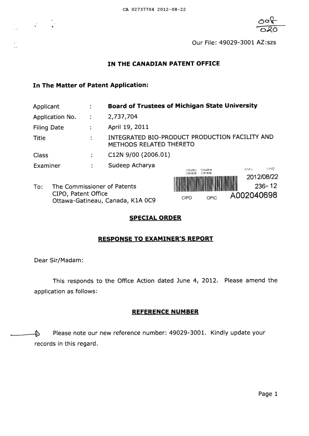 Document de brevet canadien 2737704. Poursuite-Amendment 20111222. Image 1 de 26