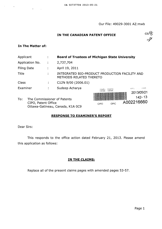 Canadian Patent Document 2737704. Prosecution-Amendment 20121221. Image 1 of 12