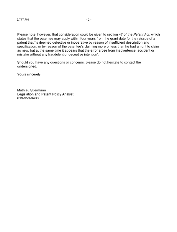 Canadian Patent Document 2737704. Correspondence 20131220. Image 2 of 2