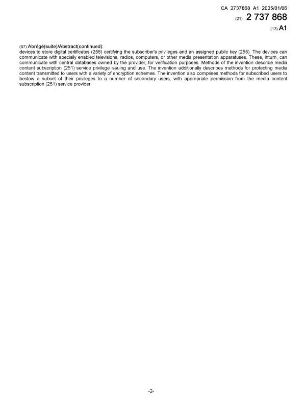 Document de brevet canadien 2737868. Page couverture 20110617. Image 2 de 2