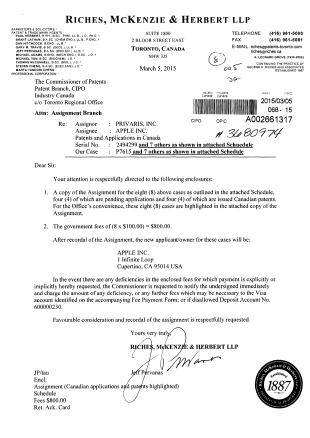 Document de brevet canadien 2737868. Cession 20150305. Image 1 de 13