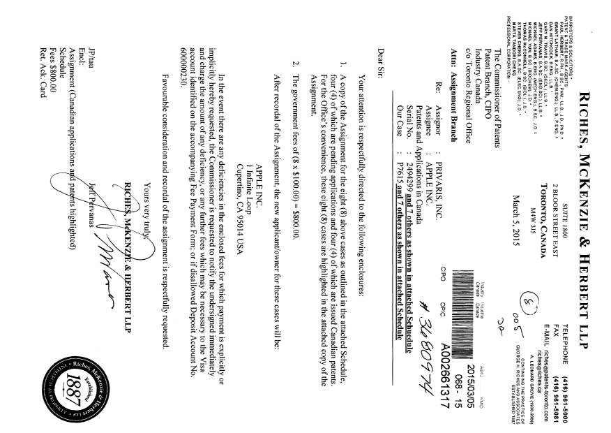 Document de brevet canadien 2737868. Cession 20150305. Image 1 de 13