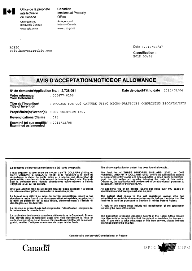 Canadian Patent Document 2738061. Correspondence 20111227. Image 1 of 1