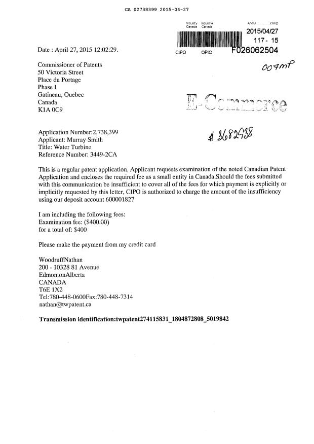 Document de brevet canadien 2738399. Poursuite-Amendment 20141227. Image 1 de 1
