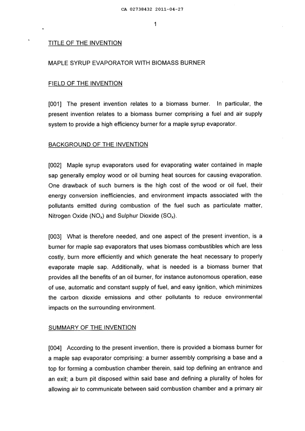 Document de brevet canadien 2738432. Description 20101227. Image 1 de 10