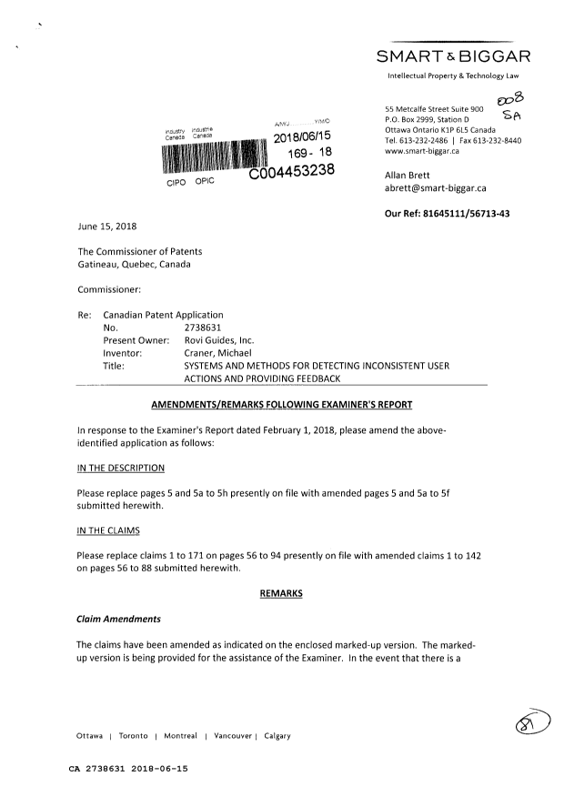 Canadian Patent Document 2738631. Amendment 20180615. Image 1 of 81