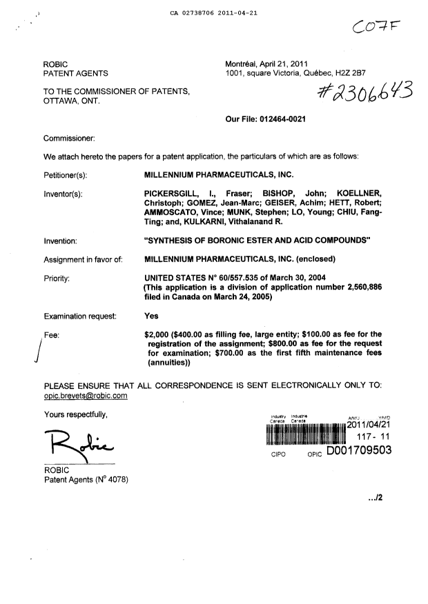 Document de brevet canadien 2738706. Cession 20110421. Image 1 de 100