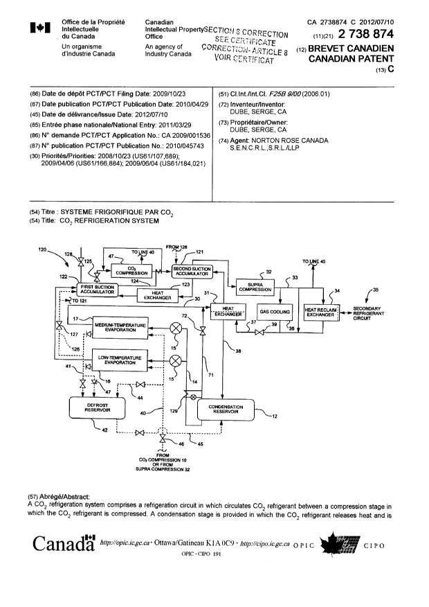 Document de brevet canadien 2738874. Page couverture 20121203. Image 1 de 4