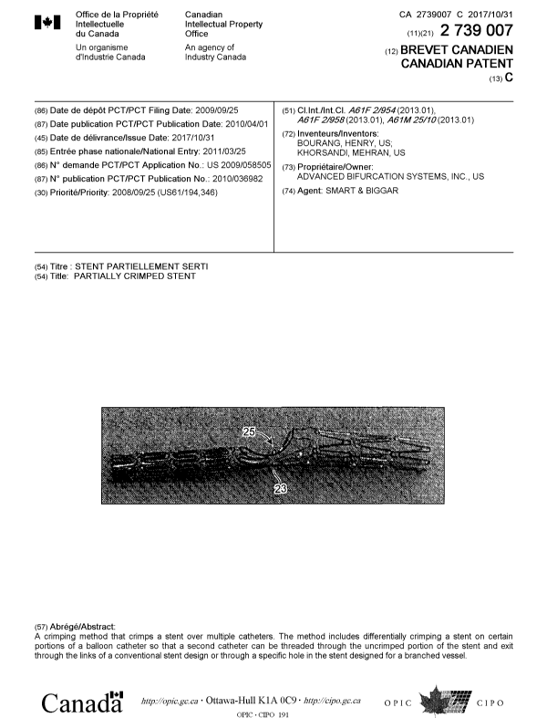 Canadian Patent Document 2739007. Cover Page 20171002. Image 1 of 1