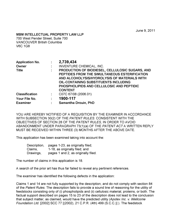 Canadian Patent Document 2739434. Prosecution-Amendment 20101209. Image 1 of 3
