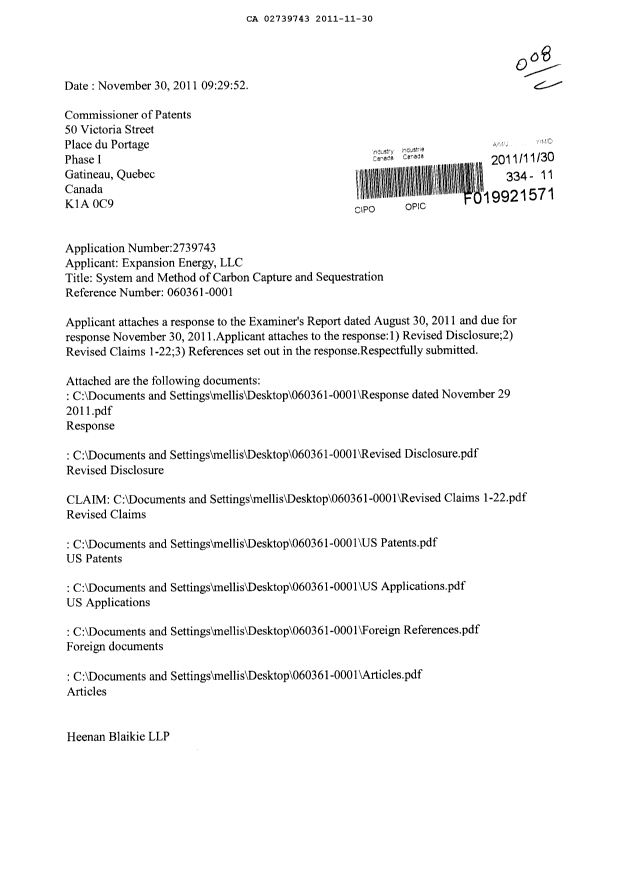 Document de brevet canadien 2739743. Poursuite-Amendment 20101230. Image 1 de 39