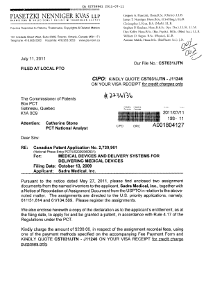 Canadian Patent Document 2739961. Correspondence 20110711. Image 1 of 3