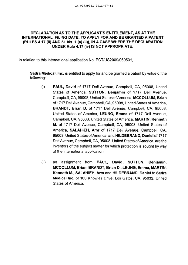 Canadian Patent Document 2739961. Correspondence 20110711. Image 3 of 3