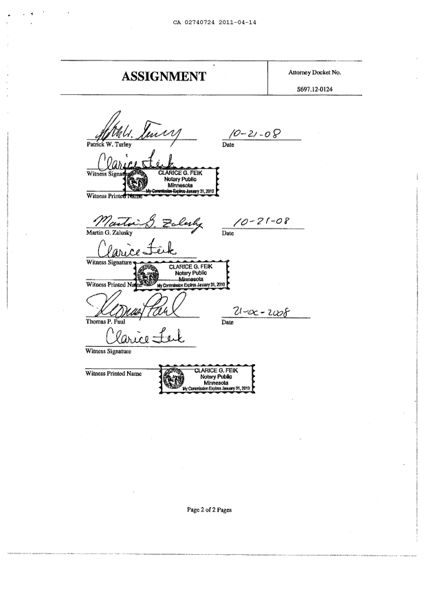 Document de brevet canadien 2740724. Cession 20110414. Image 6 de 6