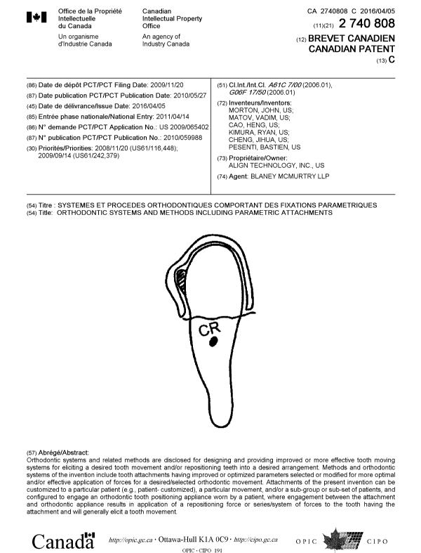 Document de brevet canadien 2740808. Page couverture 20160218. Image 1 de 1