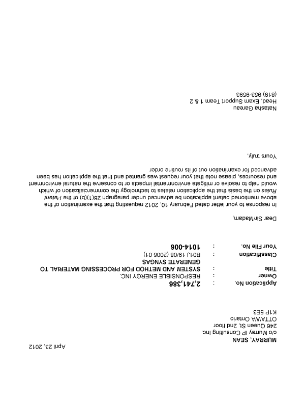 Document de brevet canadien 2741386. Poursuite-Amendment 20111223. Image 1 de 1