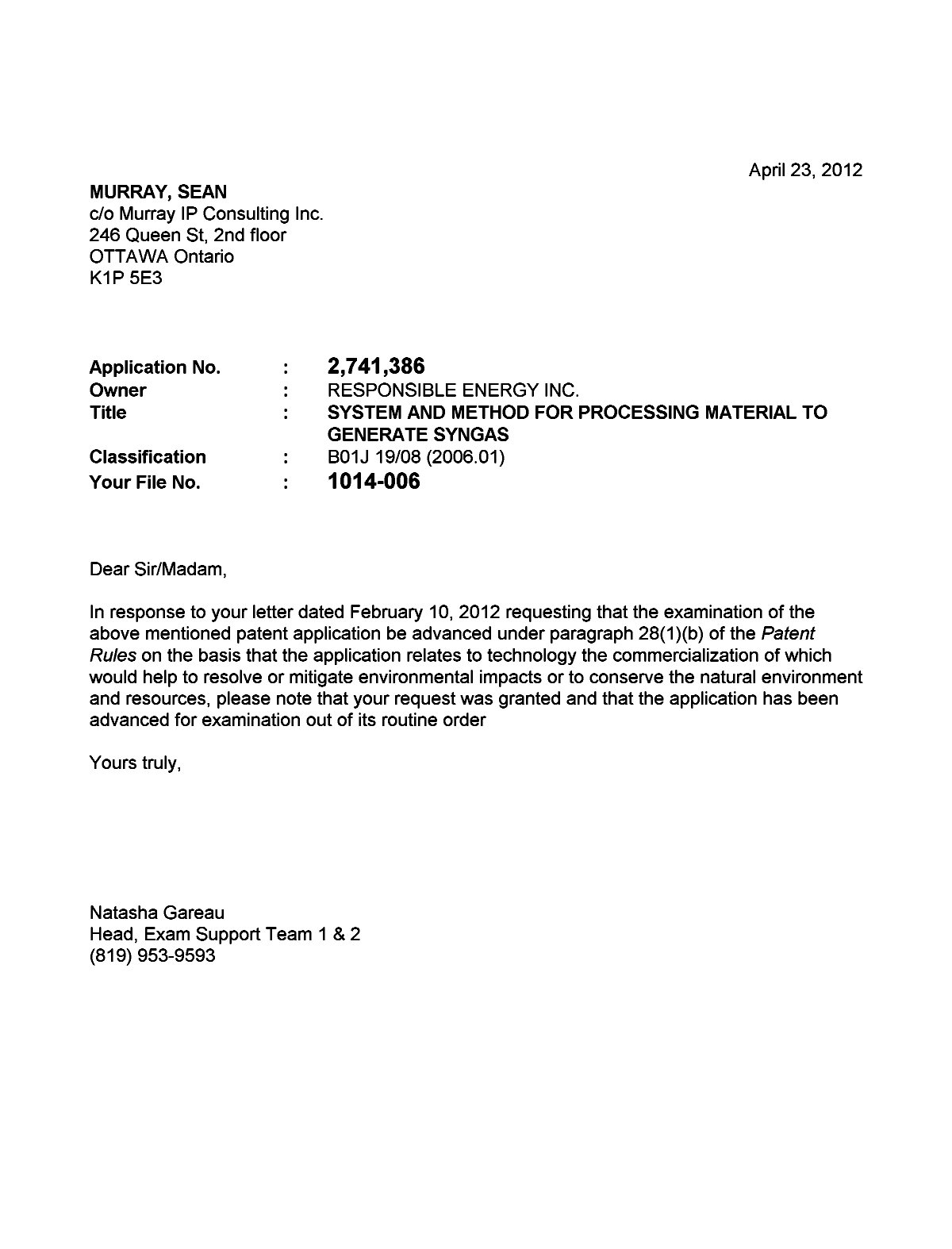 Document de brevet canadien 2741386. Poursuite-Amendment 20111223. Image 1 de 1