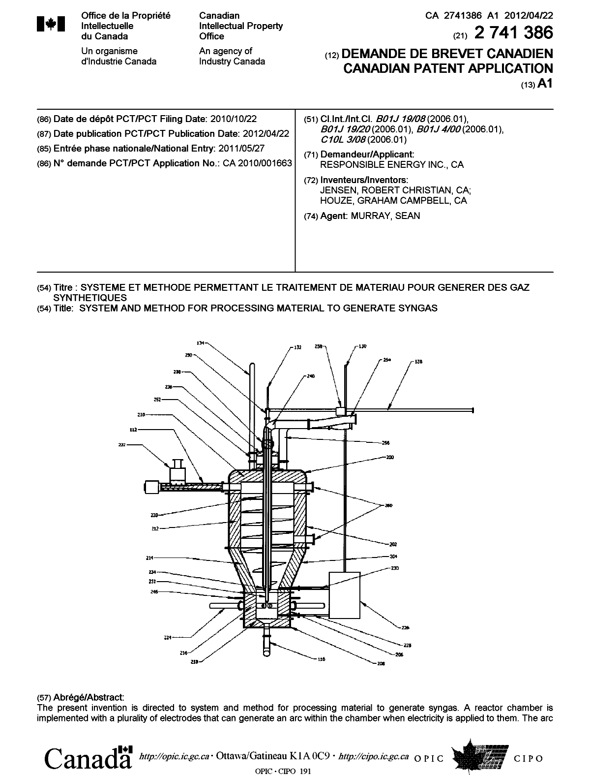 Canadian Patent Document 2741386. Cover Page 20111227. Image 1 of 2