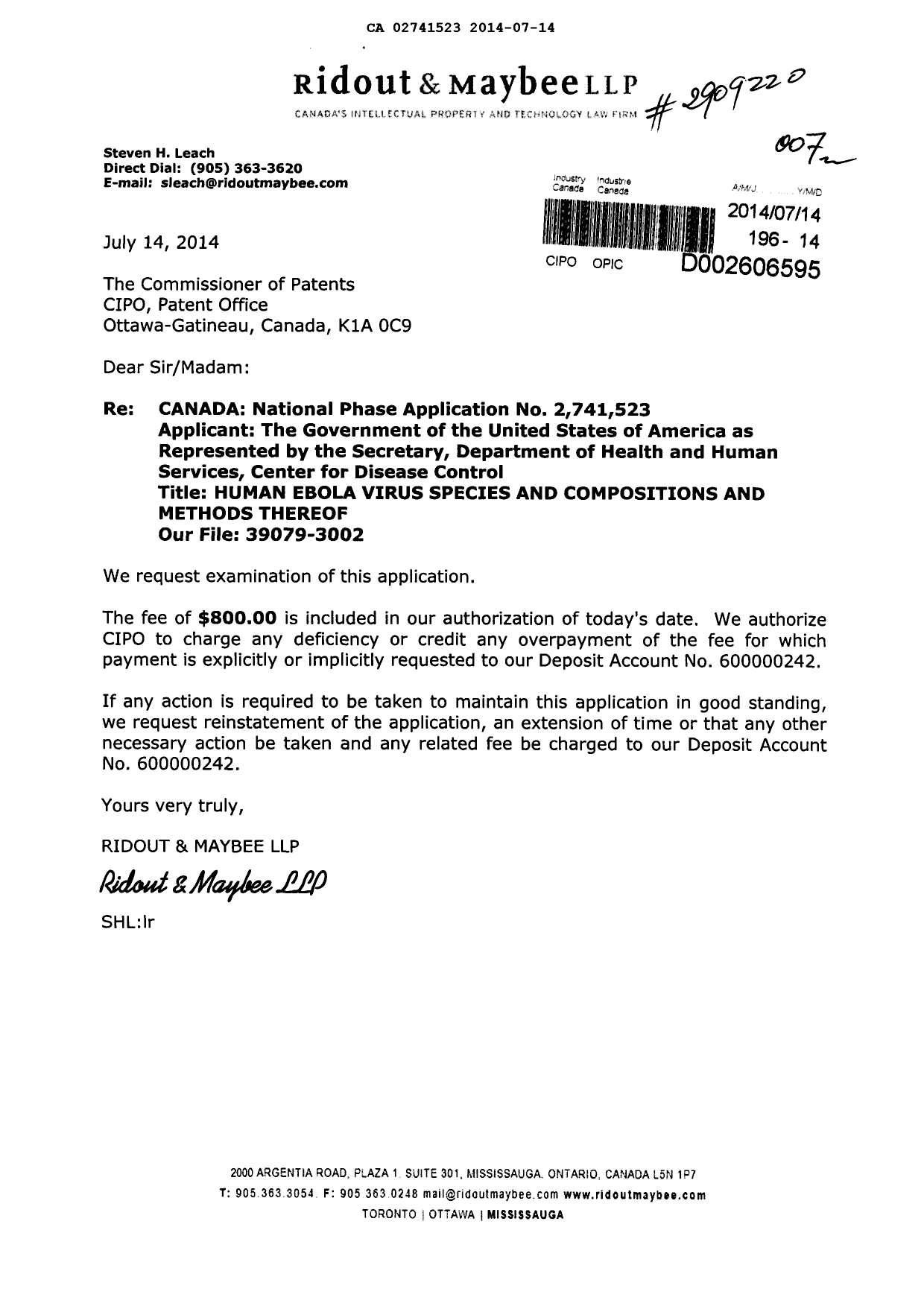 Canadian Patent Document 2741523. Prosecution-Amendment 20140714. Image 1 of 1