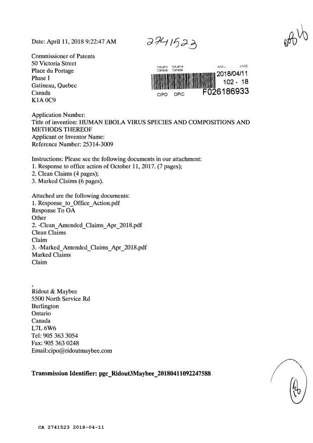 Document de brevet canadien 2741523. Modification 20180411. Image 1 de 18