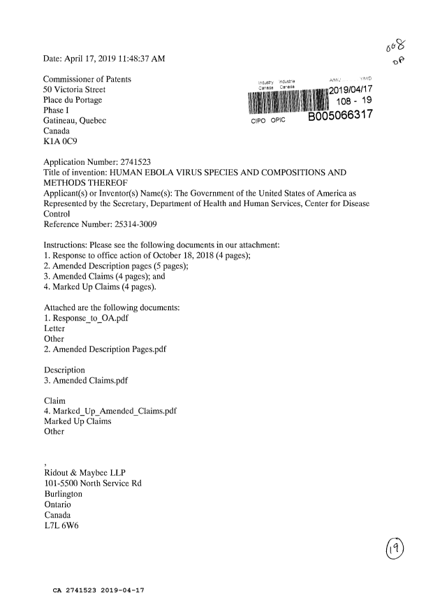 Document de brevet canadien 2741523. Modification 20190417. Image 1 de 19