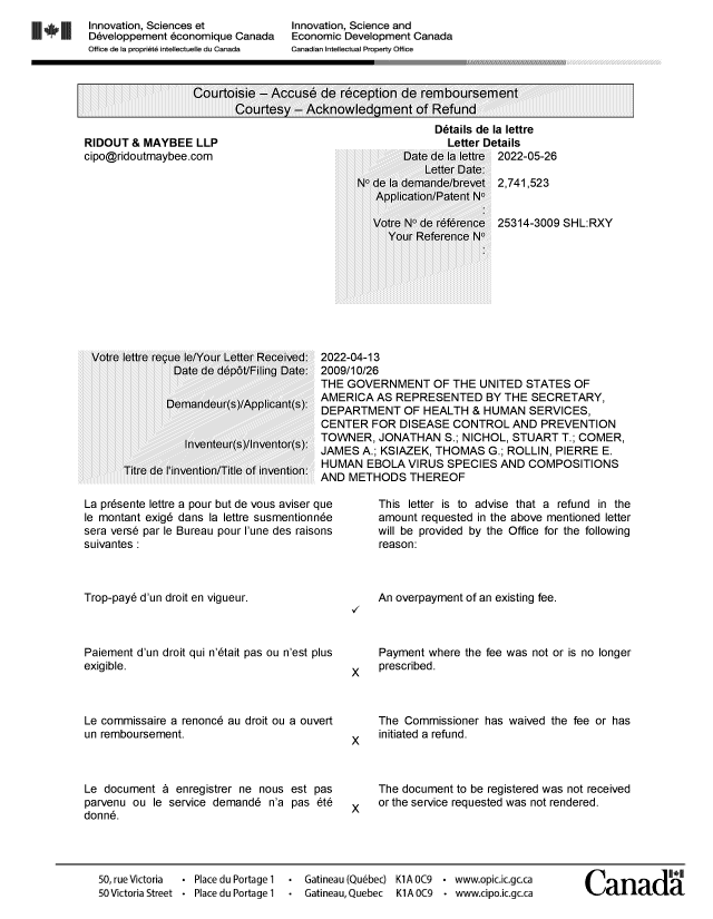 Document de brevet canadien 2741523. Accusé de prolongation 20220526. Image 1 de 2