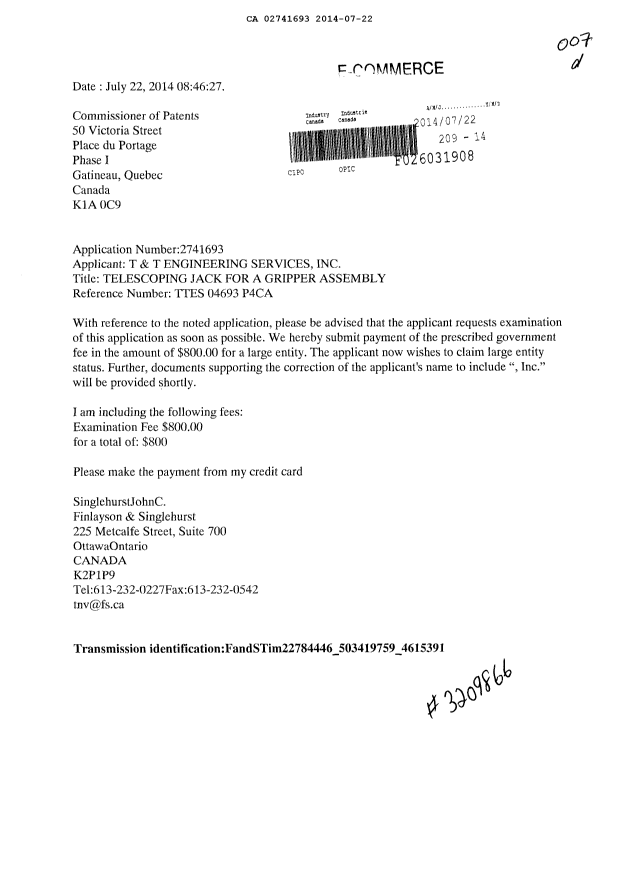 Canadian Patent Document 2741693. Prosecution-Amendment 20140722. Image 1 of 1
