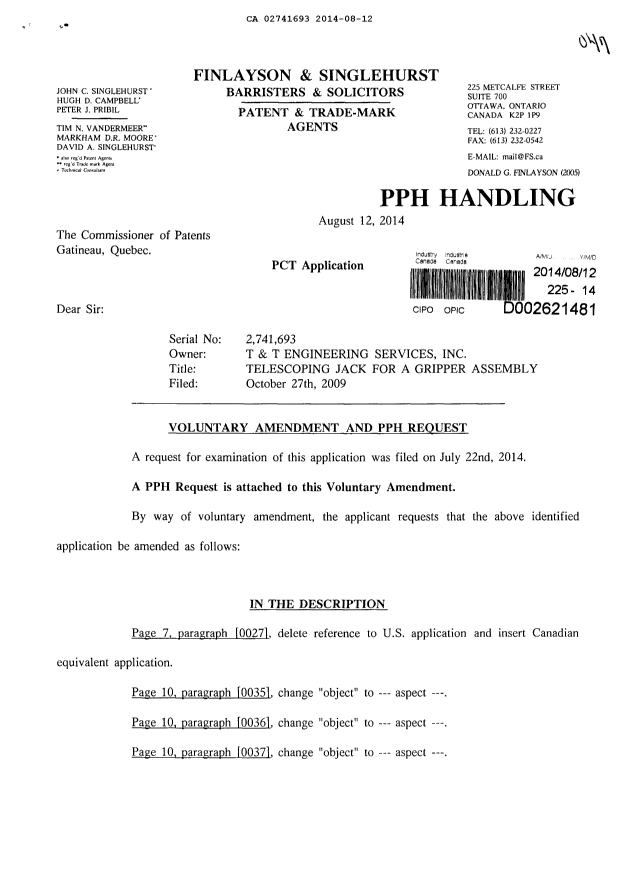 Canadian Patent Document 2741693. Prosecution-Amendment 20140812. Image 1 of 15