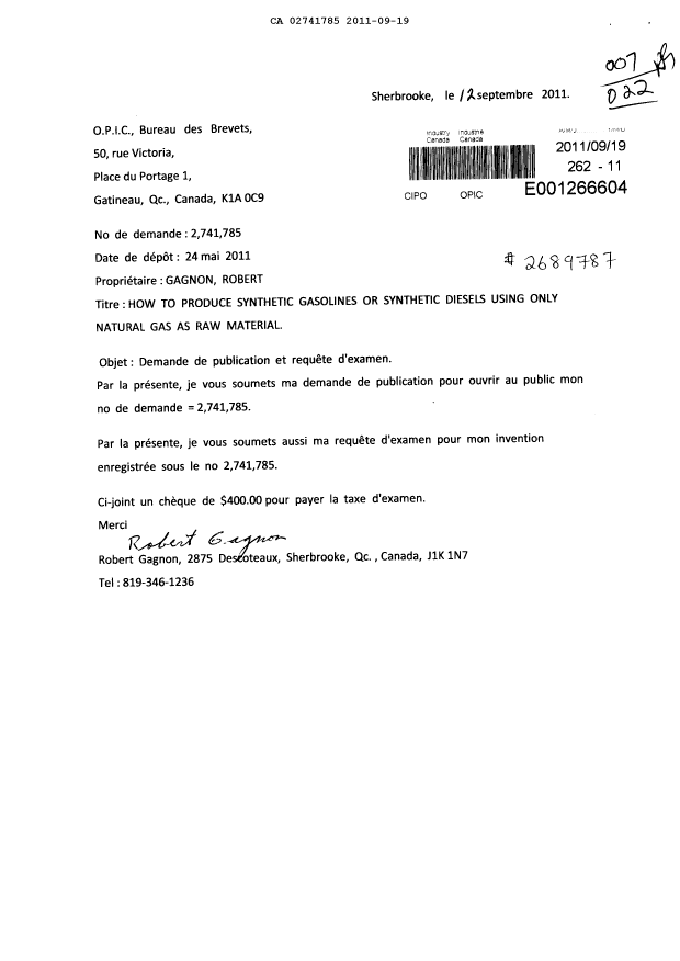 Canadian Patent Document 2741785. Correspondence 20101219. Image 1 of 2