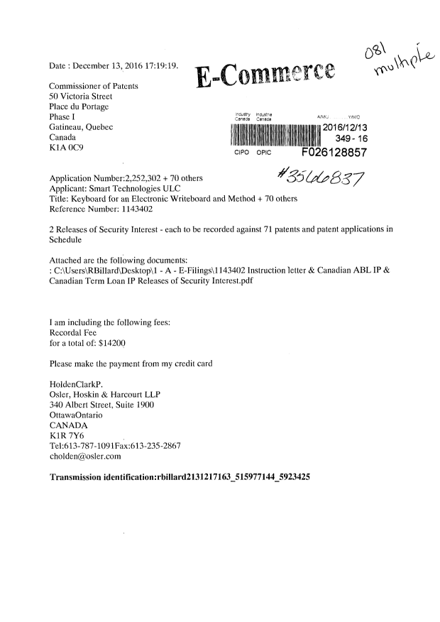 Document de brevet canadien 2741956. Cession 20161213. Image 1 de 25