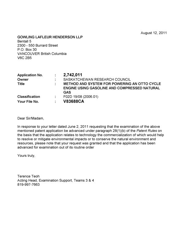 Document de brevet canadien 2742011. Poursuite-Amendment 20101212. Image 1 de 1
