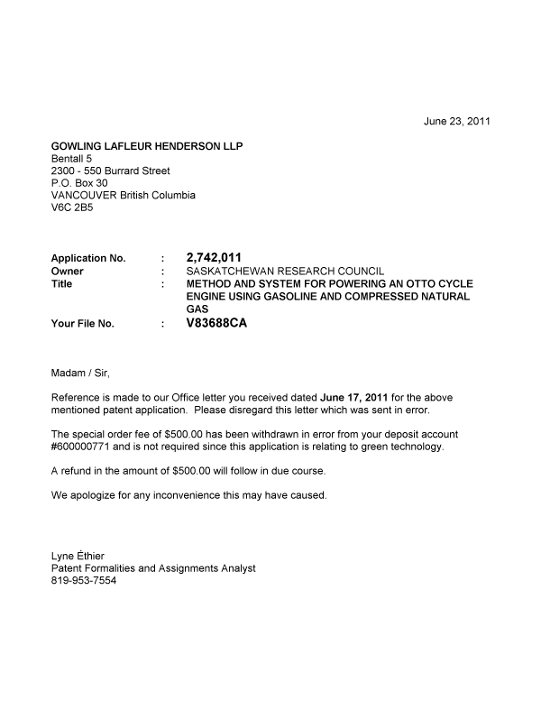 Canadian Patent Document 2742011. Correspondence 20101223. Image 1 of 1