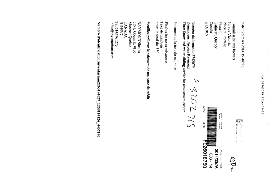 Document de brevet canadien 2742079. Taxes 20140326. Image 1 de 1