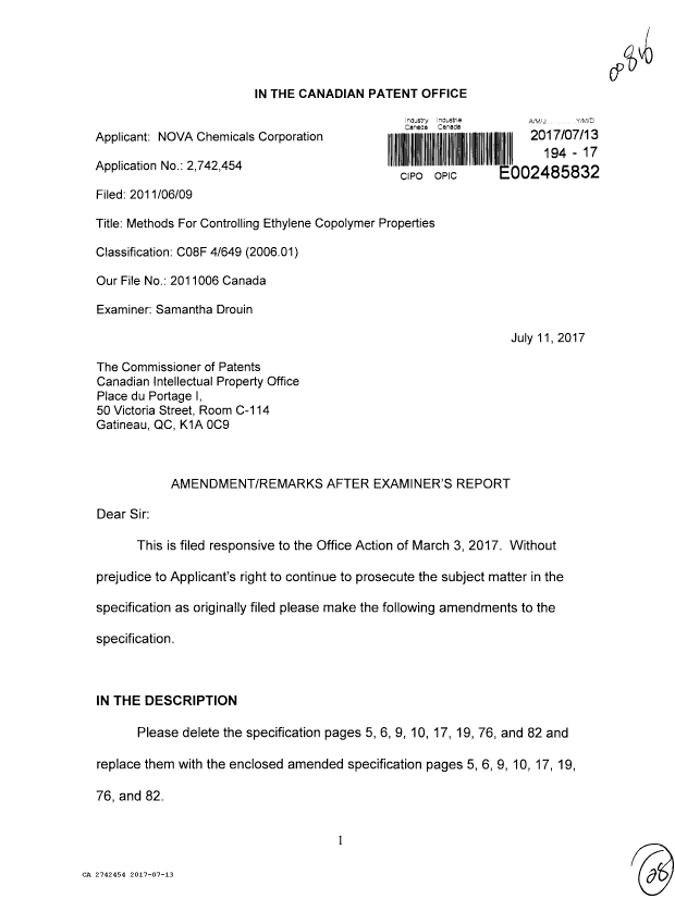 Canadian Patent Document 2742454. Prosecution-Amendment 20161213. Image 1 of 28