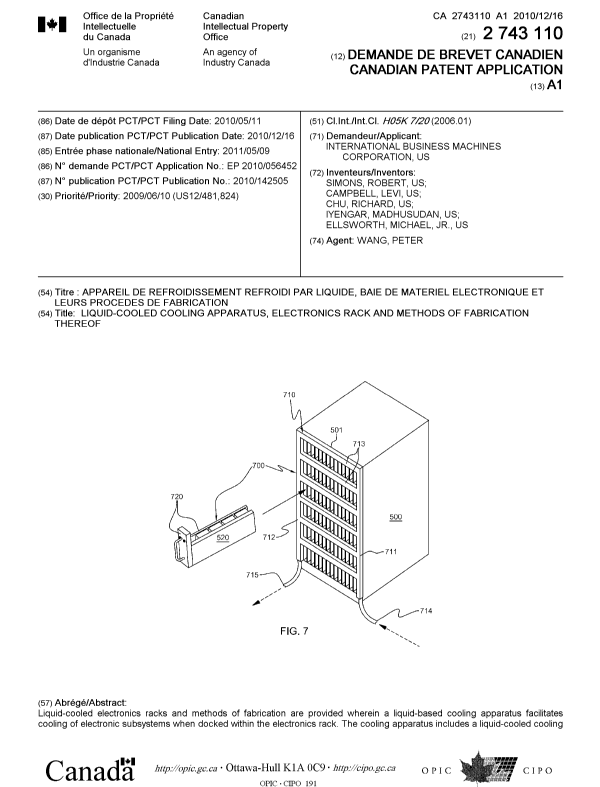 Document de brevet canadien 2743110. Page couverture 20110714. Image 1 de 2