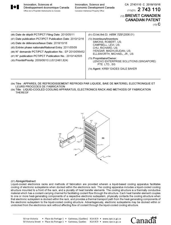 Document de brevet canadien 2743110. Page couverture 20180914. Image 1 de 1